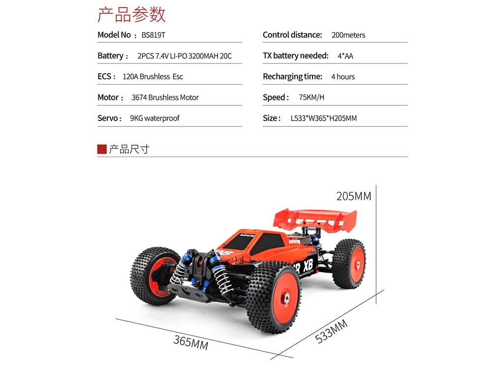 1/8th BSD Brushless Off-road Blazer XB Buggy – BS819T